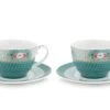 Blushing Birds Set Of 2 Cappuccino Cups & Saucers Blue