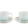 Blushing Birds Set Of 2 Espresso Cups & Saucers White