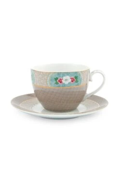 Blushing Birds Cappuccino Cup & Saucer Khaki
