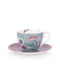 Flower Festival Cappuccino Cup & Saucer Light Blue -Chic Nest Deals Store 51.004.137 fs