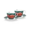 Winter Wonderland Set/2 Cappuccino Cups & Saucers Green