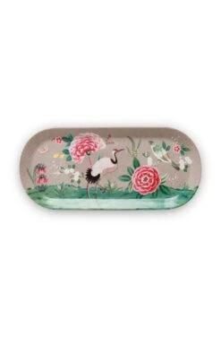 Blushing Birds Cake Tray Rectangular Khaki
