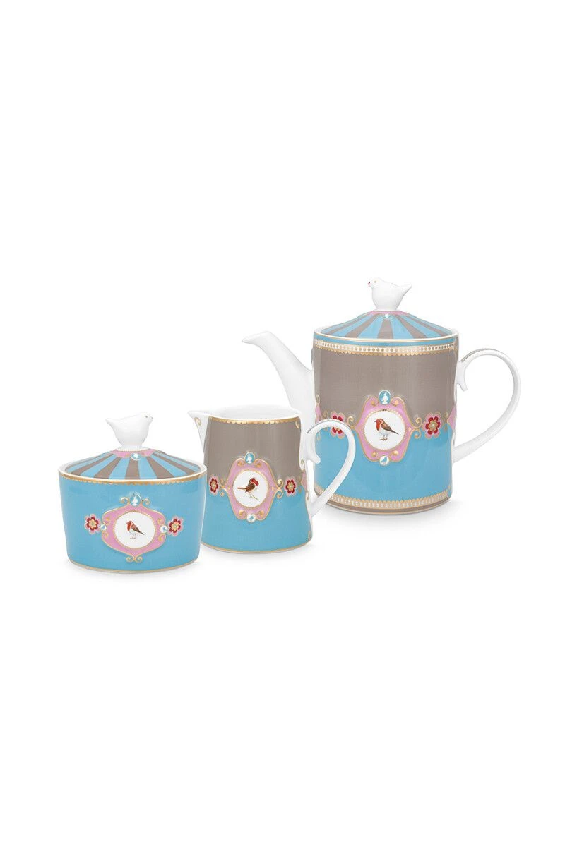 Love Birds Tea Set/3 Blue/Khaki 1 Love Birds Tea Set/3 Blue/Khaki