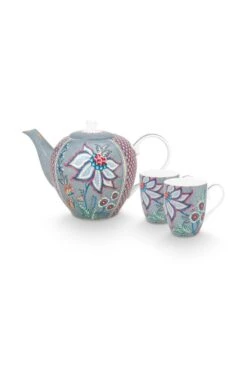 Flower Festival Tea Set/3 Large Light Blue