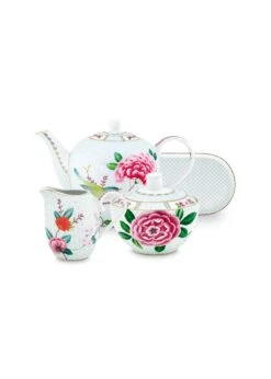 Blushing Birds Tea Set/4 White
