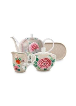 Blushing Birds Tea Set/4 Khaki