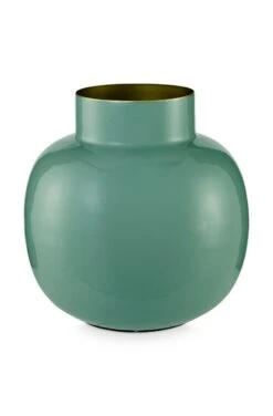 Round Metal Vase Green 25 Cm