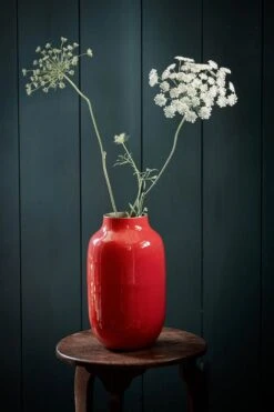 Oval Metal Vase Red 30 Cm