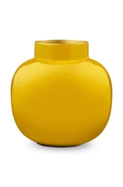 Round Metal Vase Yellow 25 Cm