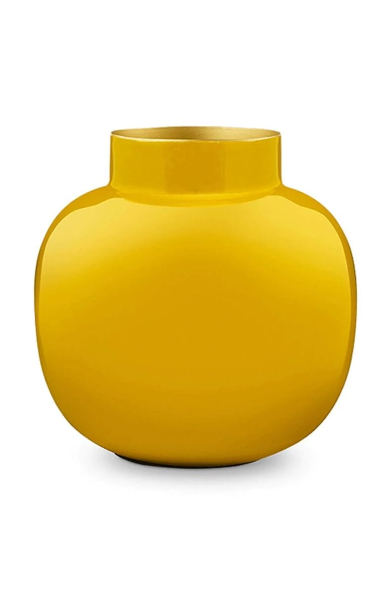 Round Metal Vase Yellow 25 Cm 1 Round Metal Vase Yellow 25 Cm