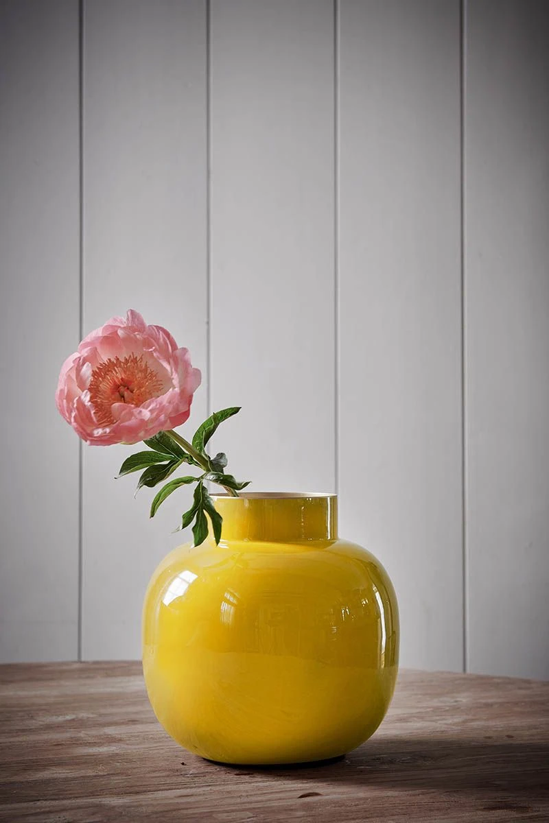 Round Metal Vase Yellow 25 Cm 2 Round Metal Vase Yellow 25 Cm - Image 2