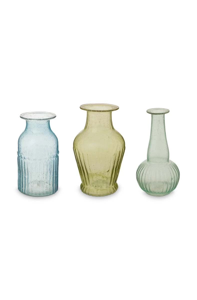 Set/3 Vases Glass Green S 1 Set/3 Vases Glass Green S