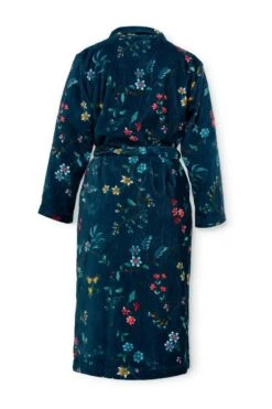 Bathrobe Les Fleurs Dark Blue -Chic Nest Deals Store les fleurs bathrobe dark blue back lr