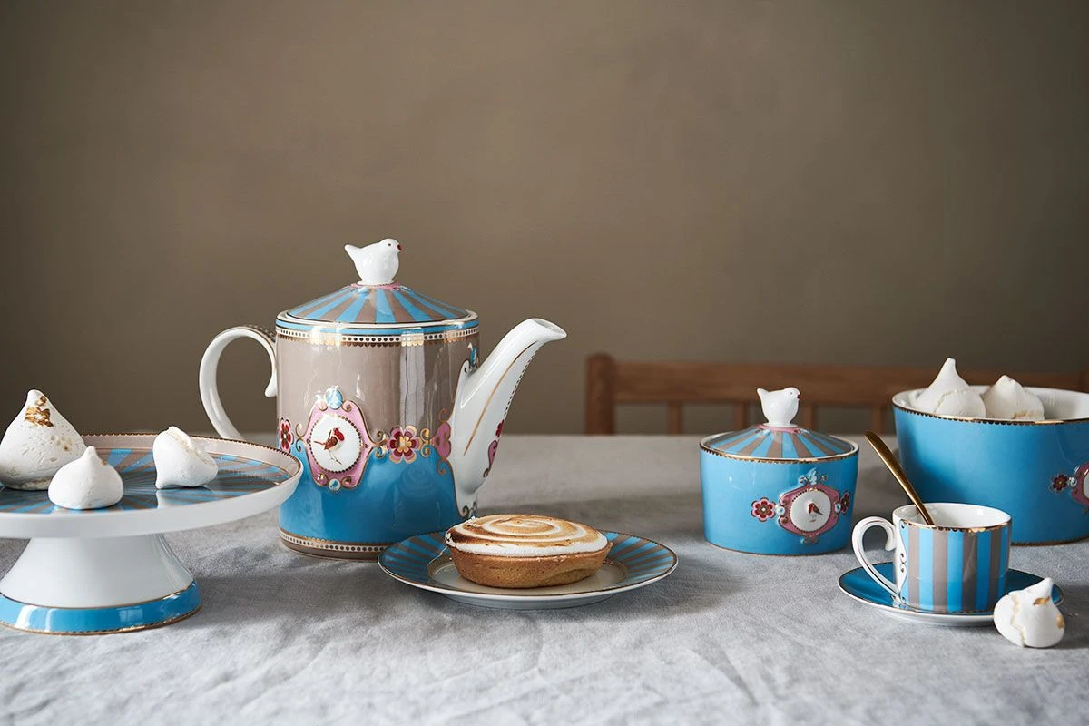 Love Birds Tea Set/3 Blue/Khaki 2 Love Birds Tea Set/3 Blue/Khaki - Image 2