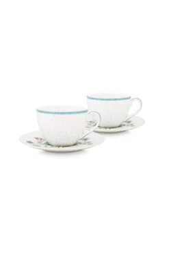 Jolie Set/2 Cappuccino Cups & Saucers Dots Gold