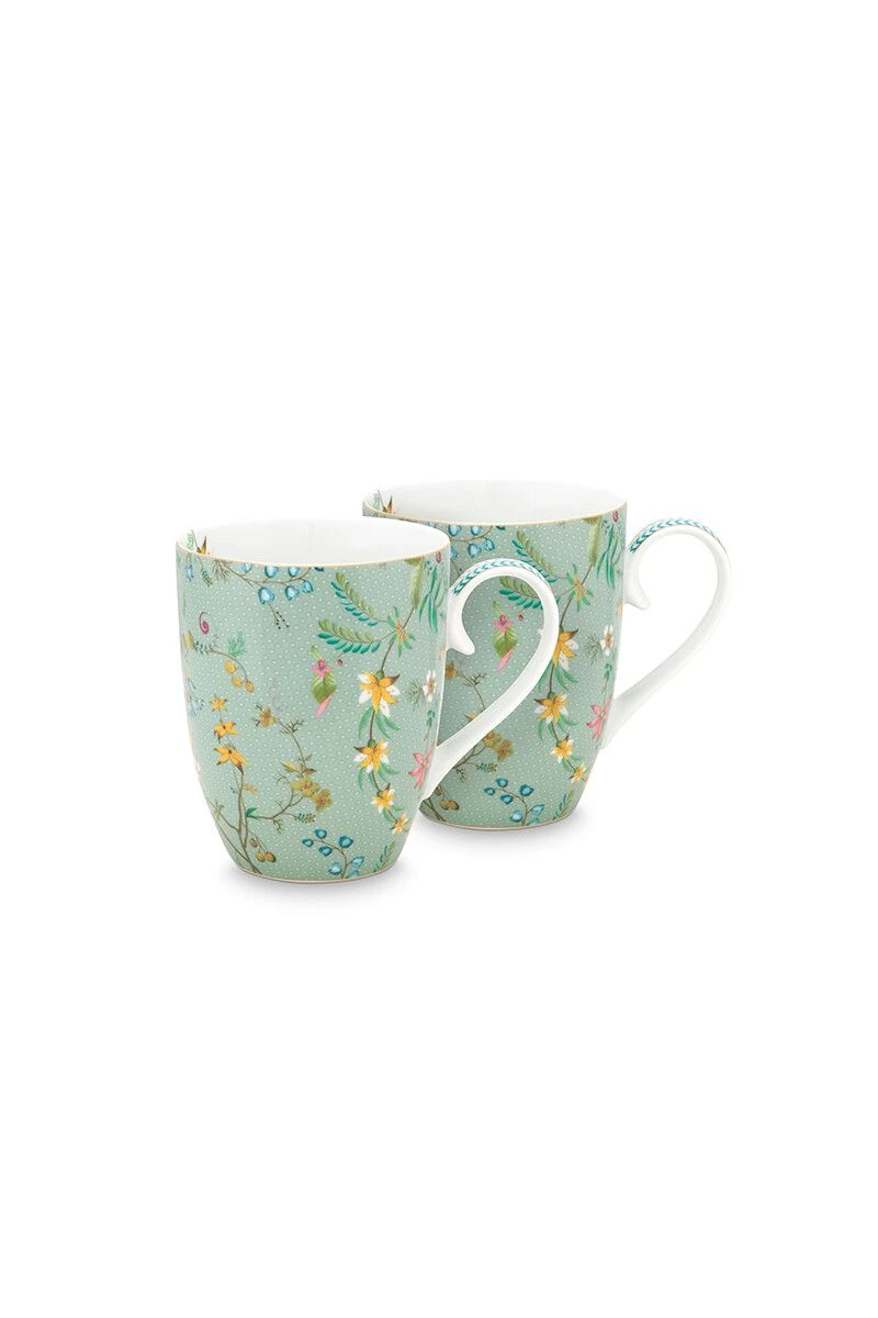Jolie Set/2 Mugs Large Flowers Blue 1 Jolie Set/2 Mugs Large Flowers Blue