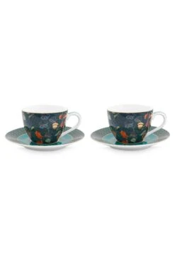 Winter Wonderland Set/2 Espresso Cups & Saucers Dark Blue
